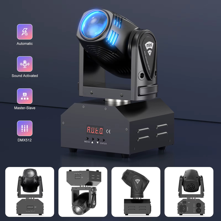 Yiflamefly 2er Set Mini 15W Beam Moving Head Lights RGBW LED-Scheinwerfer mit DMX512 und Sprachsteuerung in Schwarz - Bild 4