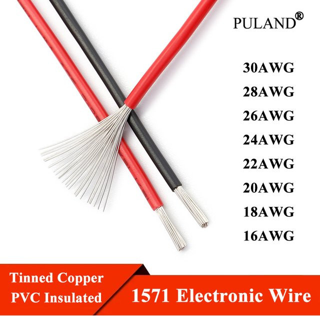 Verzinntes Kupfer-Drahtkabel 1571 mit PVC-Isolierung in Schwarz und Rot für LED-DIY-Leitungen, verschiedene AWG-Stärken - Bild 1