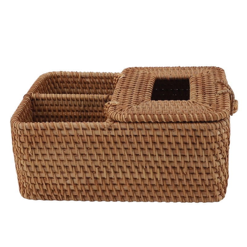 KONNWEI Rattan Taschentuchbox quadratisch in Braun mit 2 Fächern und Deckling für Fernbedienungen im Bohemian Stil - Bild 6