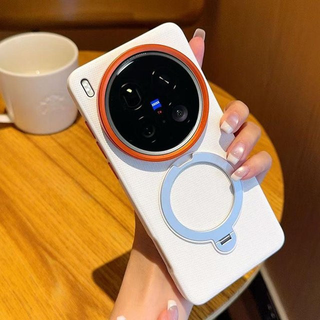 Magnetische Vivo Handyhülle mit Diamanttextur und 360° Matt Ringständer in Weiß für Vivo X200 Ultra X200s X100s X300 Pro Mini Stoßfeste Abdeckung - Bild 1