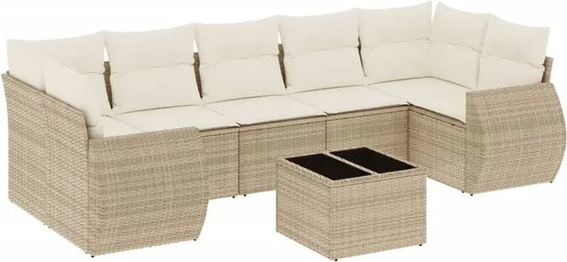 vidaXL 8-teilige Garten-Sofagarnitur in L-Form aus Poly-Rattan mit Kissen in Beige-Creme - Bild 1