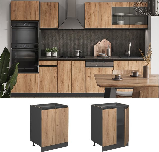 Vicco Küchenunterschrank R-Line J-Shape in Anthrazit und Eiche, Breite: 60 cm, Höhe: 81,6 cm, Tiefe: 46 cm - Bild 1