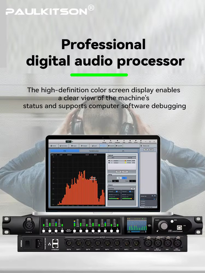 Paulkitson Driverack SD448 Digitaler Audioprozessor 4in 8out in Schwarz mit integrierter USB-Soundkarte für FIR/EQ und Streaming - Bild 7