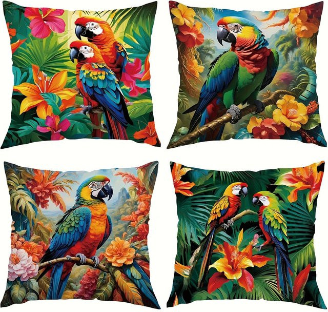 4-teiliges Kissenbezug-Set von JMG Clothing mit Blumenmuster in Multicolour, B/B: 60 x 60 cm - Bild 1