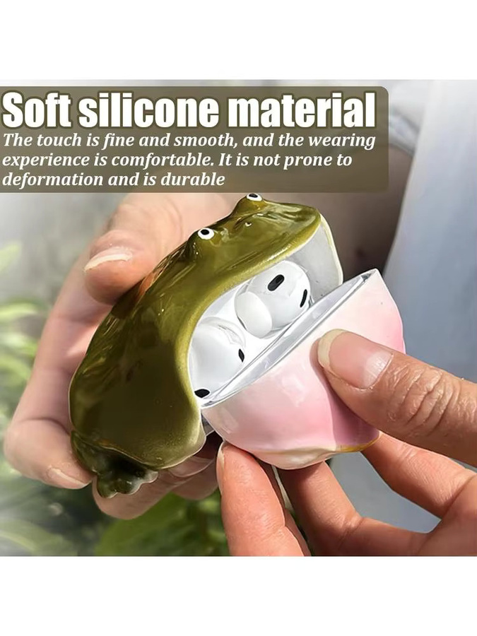 Handgefertigte Frosch-Kopfhörerhülle mit Schleifendesign in Rosa und Grün für Apple AirPods 4, Pro 3 und Pro 2 - Bild 3
