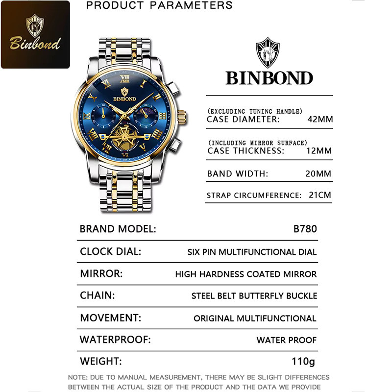 BINBOND Chronograph, Quarz, Edelstahl, Gold, Herren - Bild 5