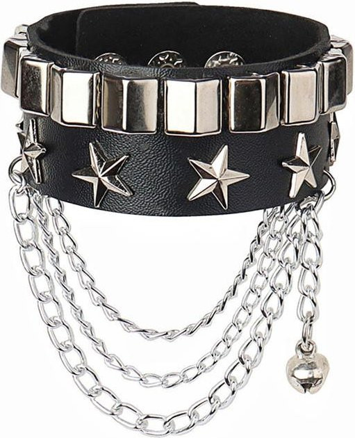 Armband PU-Leder, Totenkopf, Nietenverschluss, Schwarz, Unisex - Bild 1