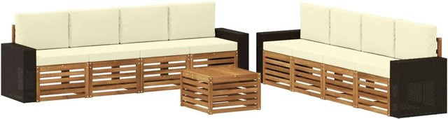 vidaXL Sofagarnitur aus Massivholz Akazie mit 9 Kissen in Beige im modernen Latten-Design - Bild 1