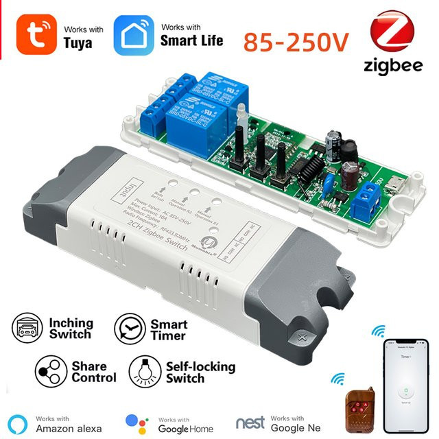 mumubiz ZigBee Smart-Relaisschalter 2-Kanal, 80–250 V, mit Interlock-Modus, kompatibel mit Alexa und Google Home - Bild 1