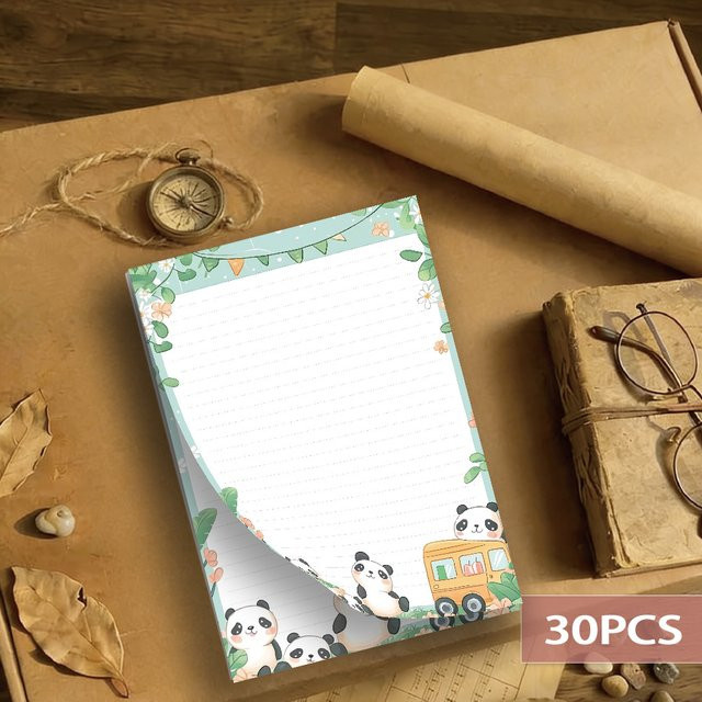 Niedliches Panda-Briefpapier B5, 30 Blatt liniertes Notizblock zum Abreißen, weiß und mehrfarbig - Bild 1