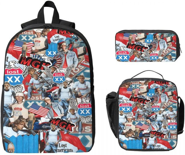 MGK Lost Americana Tour Merch Rucksack-Set für Kinder mit Federmäppchen und Brotdose, mehrfarbig - Bild 1