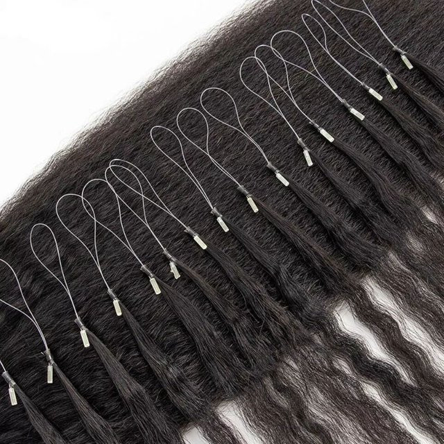 Kinky Straight Micro Loop Echthaar-Extensions, Remy, 1B, 50 Stränge - Bild 1