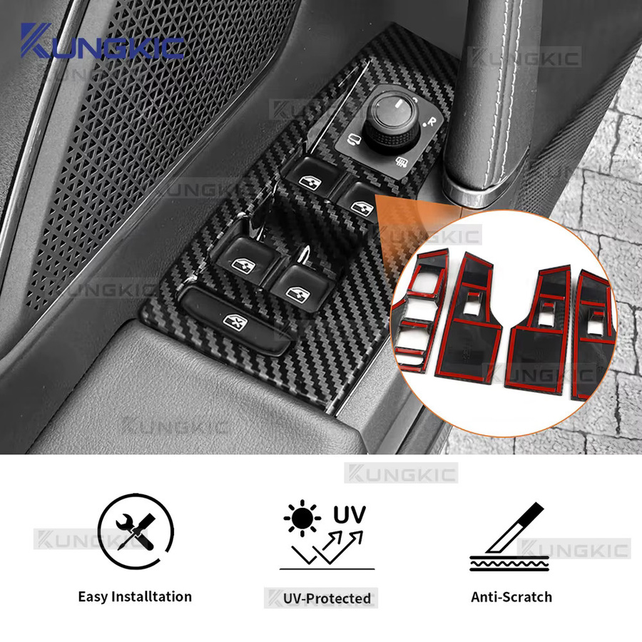 KUNGKIC Carbon Faser Fenstersteuerung Zierleisten für Seat Leon MK4, Cupra Leon, Cupra Formentor, Ibiza und Arona, Schwarz - Bild 3