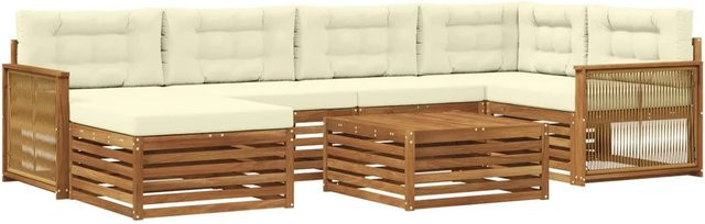 vidaXL Outdoor-Sofagarnitur L-Form aus Akazienholz mit 7 Kissen in Natur und Creme - Bild 1