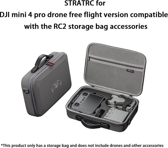 STRATRC Aufbewahrungstasche für DJI Mini 4 Pro und RC2 Fernsteuerung in Grau - Bild 1