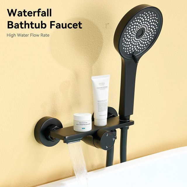 CECIPA max Badewannen-Duscharmatur mit Handbrause und Schlauch, Wandmontierte Mischbatterie aus Messing, Schwarz Matt - Bild 1