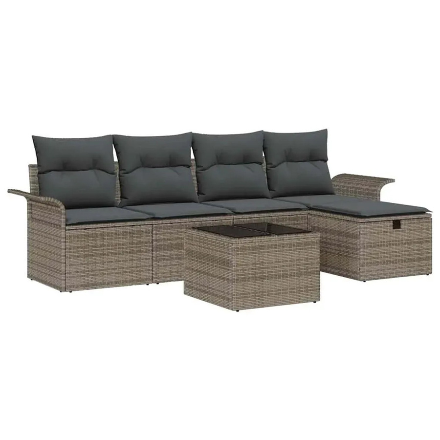vidaXL Garten-Sofa-Set aus Polyrattan in Grau, 6-teiliges L-Shape Lounge-Set mit 3-Sitzer, 2-Sitzer, Ottoman, Couchtisch und Kissen inklusive Stauraum - Bild 2