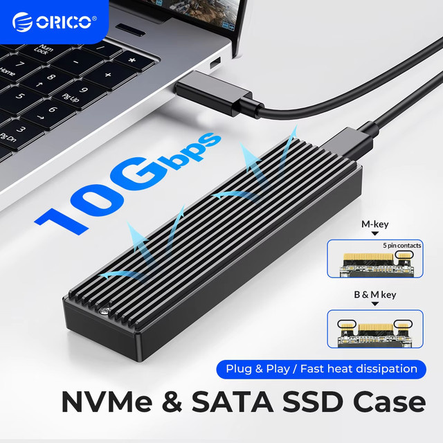 ORICO M.2 NVMe SSD-Gehäuse USB 3.1 Gen 2 PCIe Externer Adapter für 2230/2242/2260/2280 M.2 SSD bis zu 8 TB mit USB-C Anschluss - Bild 1