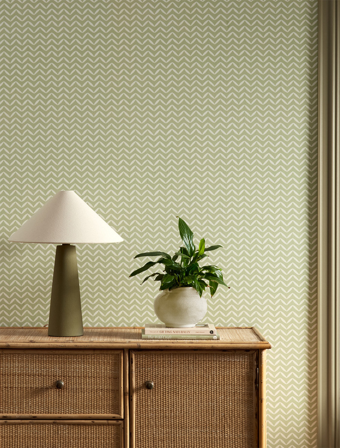 Scion Tapete Sapling in Sage Green mit botanischem Naturmotiv und Mid-Century Design aus Vlies - Bild 1