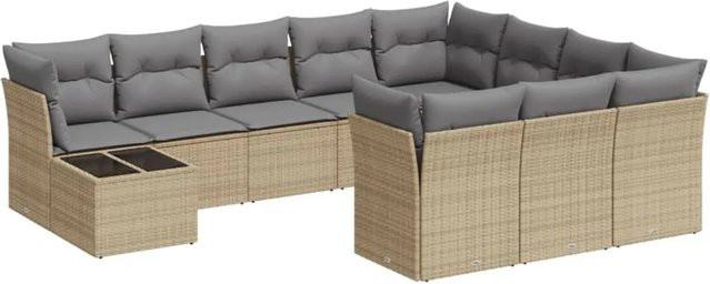 vidaXL 11-tlg Garten-Sofagarnitur aus Polyrattan in Beige-Grau mit Kissen und Stauraum - Bild 1