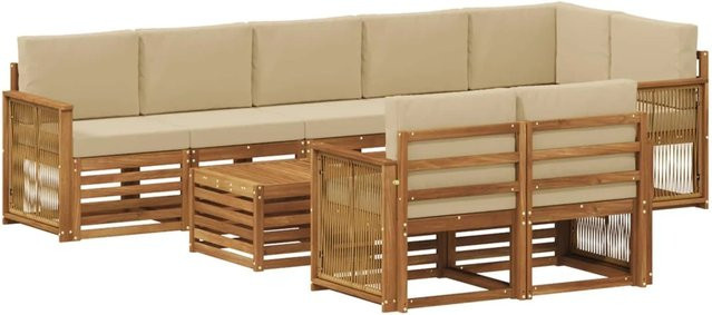 vidaXL Sofagarnitur aus Massivholz Akazie in Braun mit naturbeigen Polstern im minimalistischen Latten-Design - Bild 1