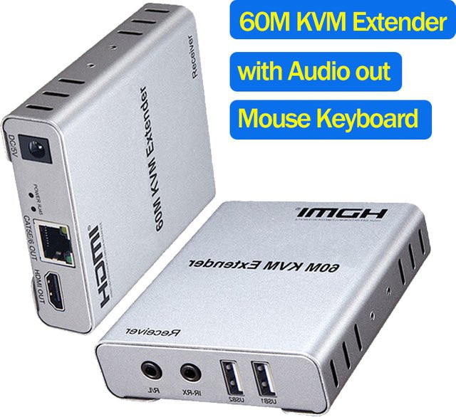 Konsenda HDMI KVM Extender Full HD 1080P über Ethernet RJ45 CAT5E/6 Kabel bis 60m in Silber mit USB-Unterstützung für Maus und Tastatur - Bild 1