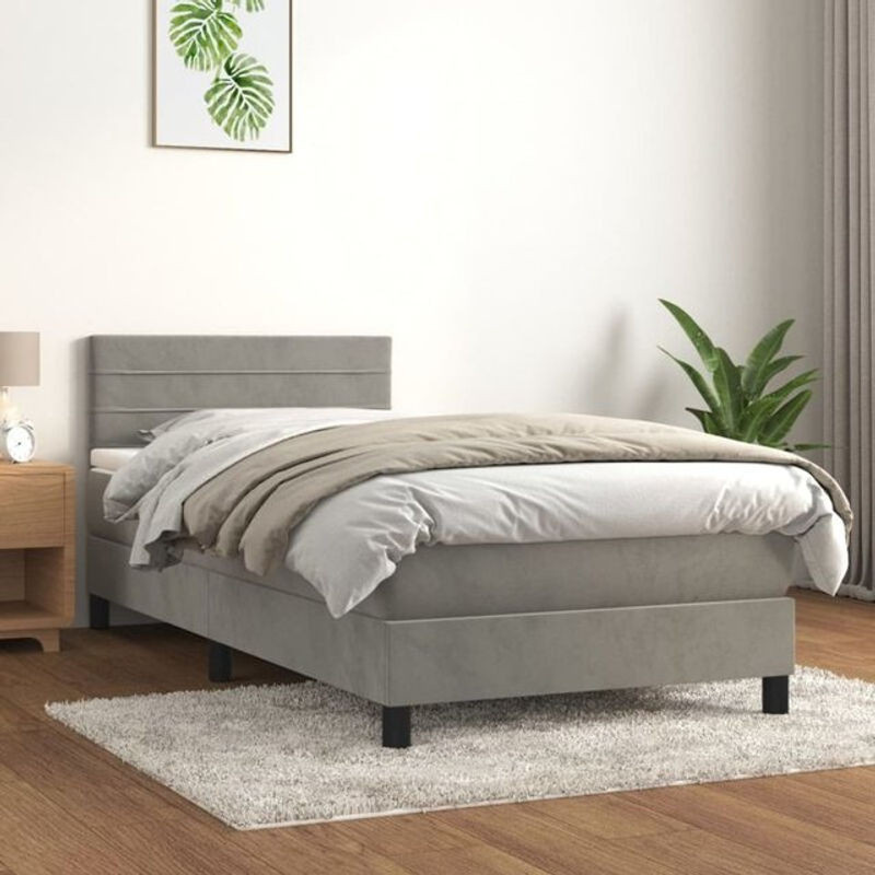 vidaxl Boxspringbett mit Matratze aus Samt in Grau, B/T/H: 100 x 200 x 78 cm - Bild 1
