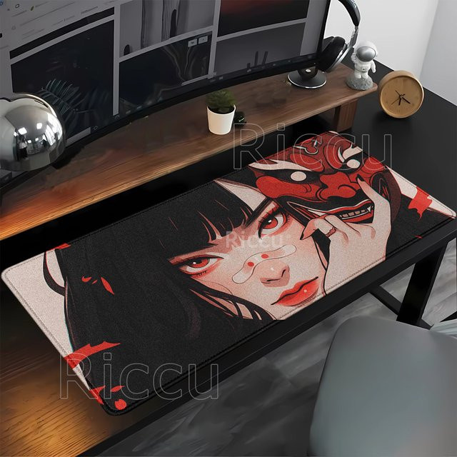 Eenehana XXL Gaming Mauspad Anime Mädchen Motiv in Multicolour mit Anti-Rutsch-Gummierung und Overlock-Rand - Bild 1
