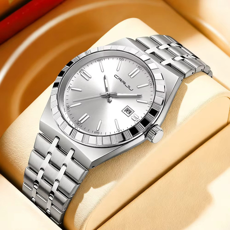 CRRJU Armbanduhr Edelstahl, Silber, Analoguhr, Quarz, Datum, Herren - Bild 4