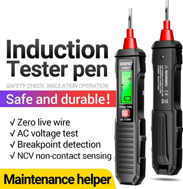 ANENG Berührungsloser Spannungsdetektorstift mit Digitalanzeige, hochpräziser Spannungsprüferstift für AC 12–300 V, Schwarz - Bild 1