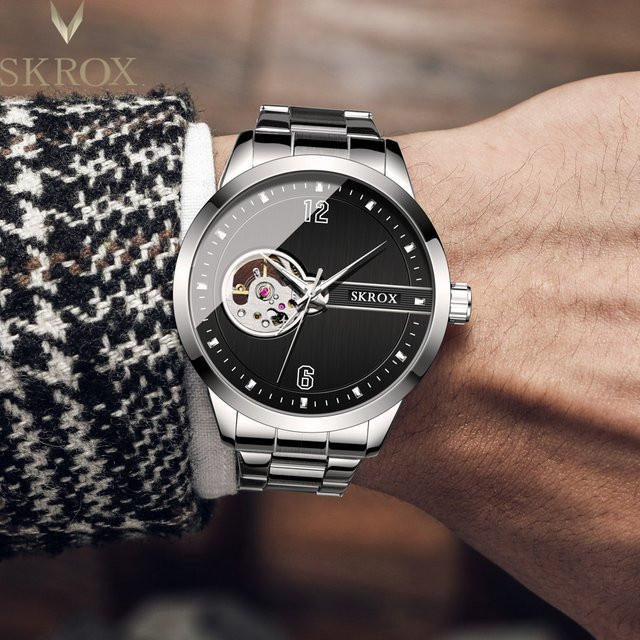 SKROX Armbanduhr Edelstahl, Automatik, Skelett, Schwarz, Herren - Bild 1
