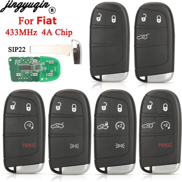 Jingyuqin Ersatz Autoschlüssel mit 433MHz 4A Chip für Fiat 500 500L 500X, Schwarz, SIP22 Klinge, 2/3/4/5 Tasten - Bild 1