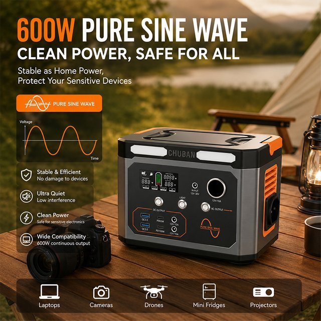 CHUBAN Tragbare Powerstation 600W 310Wh mit reiner Sinuswelle in Schwarz für Camping und Reisen - Bild 1