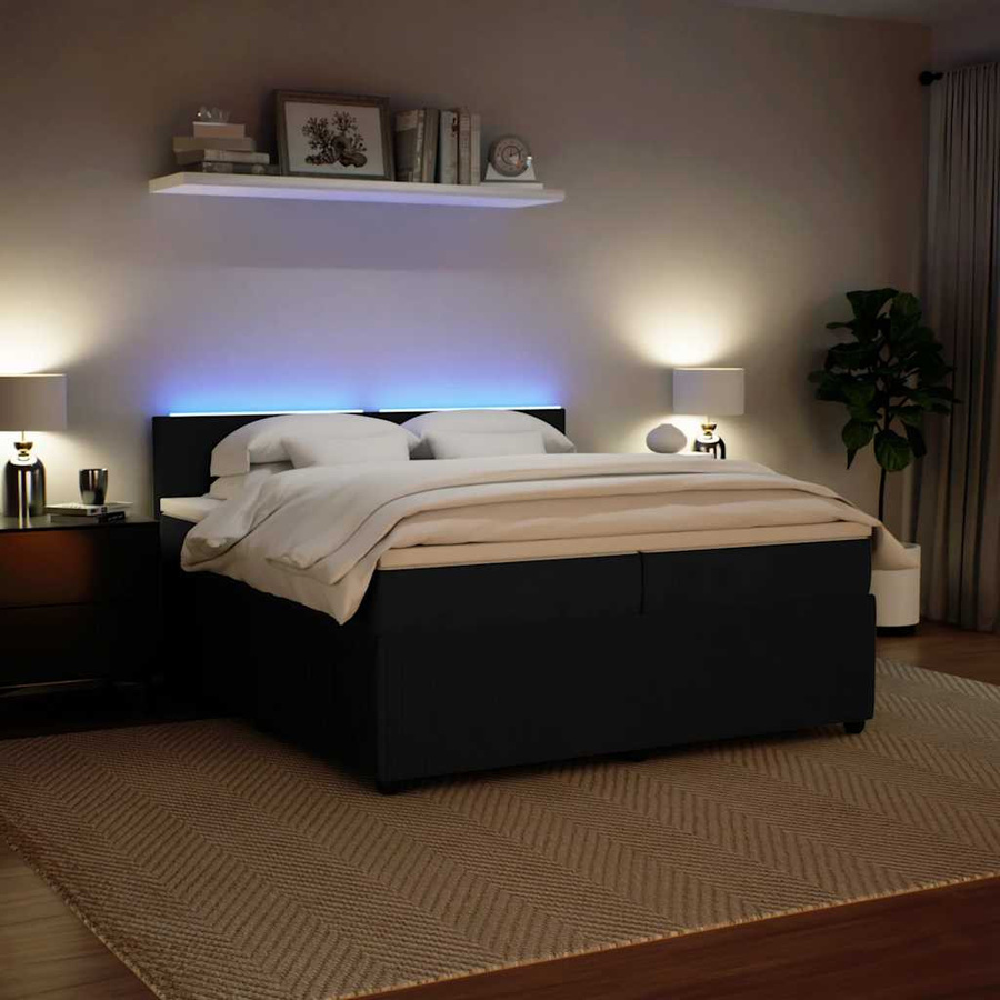 vidaXL Boxspringbett mit Matratze aus Samt in Schwarz mit USB-Ladeport und Unterbettbeleuchtung B/T/H: 200 x 200 x 100,5 cm - Bild 3