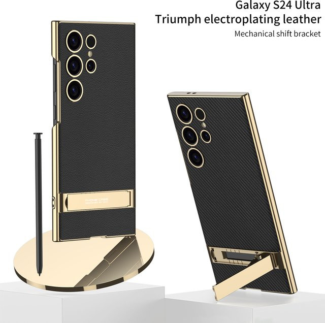 Luxuriöse Stoßfeste Leder-Hülle mit Goldrand für Samsung Galaxy S26 S25 S24 Ultra 5G in Schwarz, Grün oder Gold - Bild 1