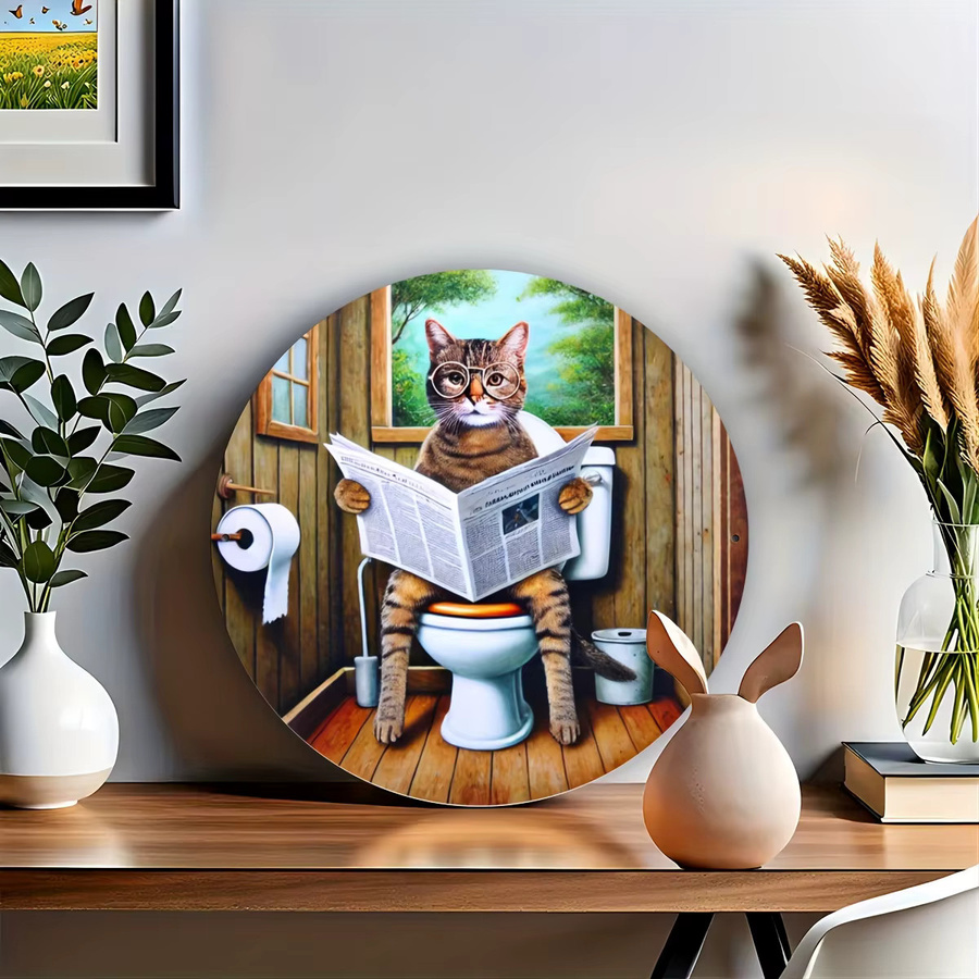 Metallschild Potdemiel Skurrile Katze liest Zeitung, Wanddekoration im rustikalen Design, B/H: 19,8 x 19,8 cm, Mehrfarbig - Bild 4