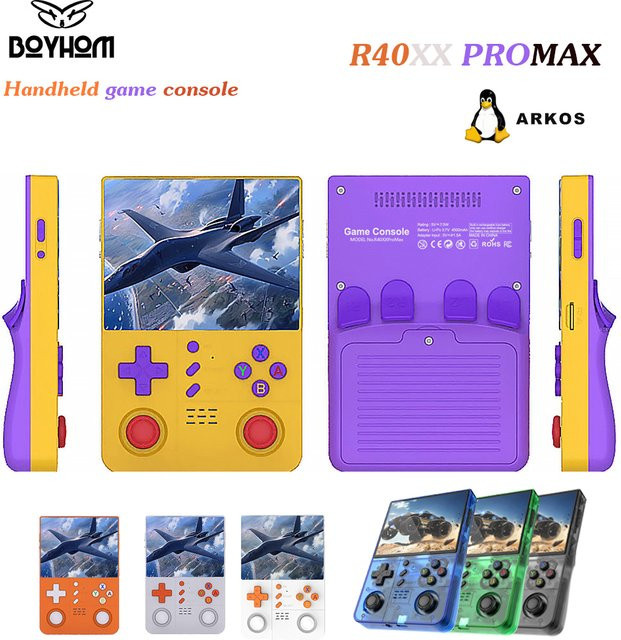 BOYHOM R40XXPROMAX Retro-Handheld Gaming-Gerät mit ARKOS 2.0, 4,2 Zoll HD-IPS-Bildschirm, 4500mAh und WLAN in Gelb oder Lila - Bild 1