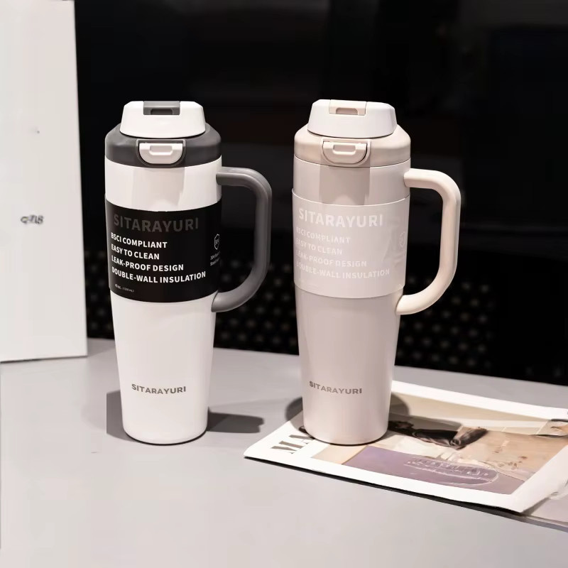 JUSTINLAU Thermosbecher aus Edelstahl in Grau, 1,2 l Vakuumflasche mit Strohhalm, Sprungdeckel und Griff - Bild 3