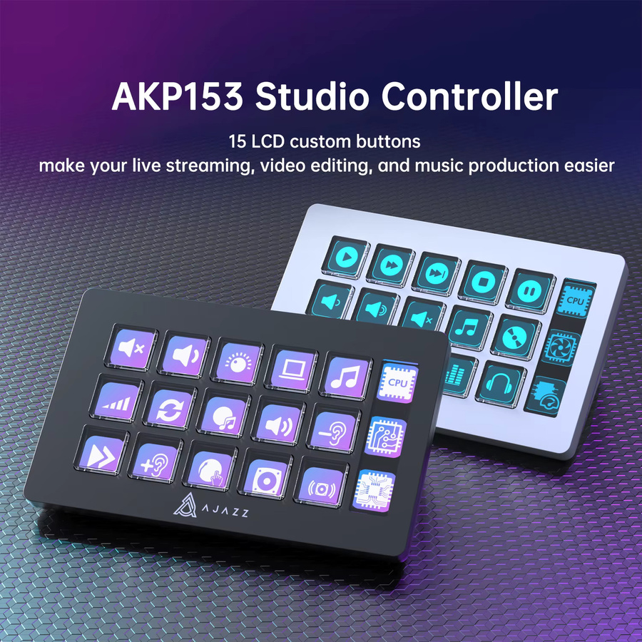 AJAZZ AKP153 Desktop-Controller-Tastatur in Schwarz mit 15 Makro-LCD-Tasten, seitlichem Bildschirm und USB-C Anschluss - Bild 4