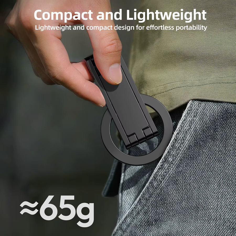 FONKEN Faltbares Handy-Stativ mit Karabiner, tragbares doppelseitiges magnetisches Stativ mit Tischhalterung und Handygriff in Schwarz - Bild 2
