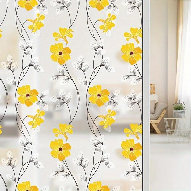 SZ-Damai Fensterfolie mit goldenem Blumenmuster als 3D Sichtschutz und Sonnenschutz, gelb, 5 m - Bild 1