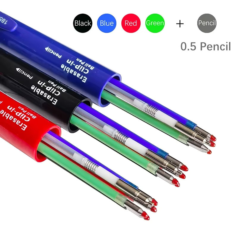 MROOFUL 5-in-1 löschbarer Gelstift Set mit 0,7 mm Minen in Blau, Schwarz, Rot und Grün sowie 0,5 mm Druckbleistift für Schreiben und Malen - Bild 3