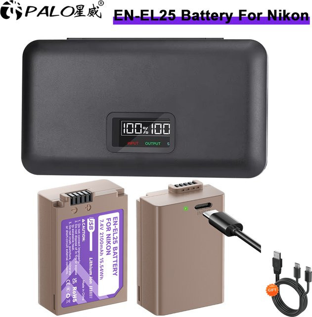 PALO Akku EN-EL25 mit USB-C-Ladeanschluss für Nikon Z30, Z50, Zfc und Z50 Kamera, 2100 mAh - Bild 1
