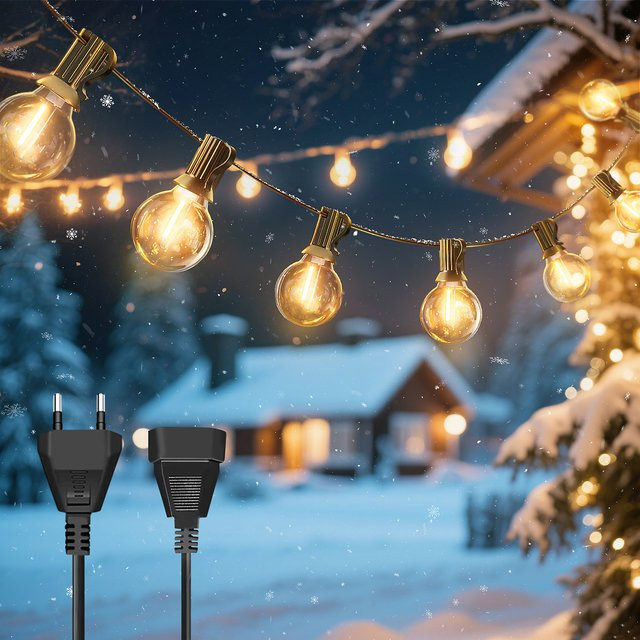 Aiopp G40 LED Außenbeleuchtung Set, wasserdichte und bruchsichere Globe-Glühbirnen in Warmweiß, verbindbare dekorative Lichterkette für Balkon, Terrasse und Veranda, Schwarz - Bild 1
