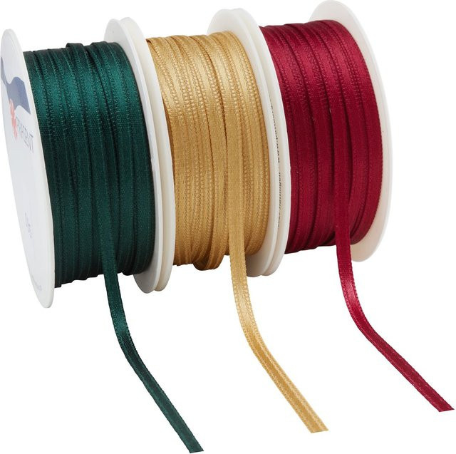 VBS Satinband Christmas Time aus Polyester in Tannengrün, Gold und Bordeaux - Bild 1