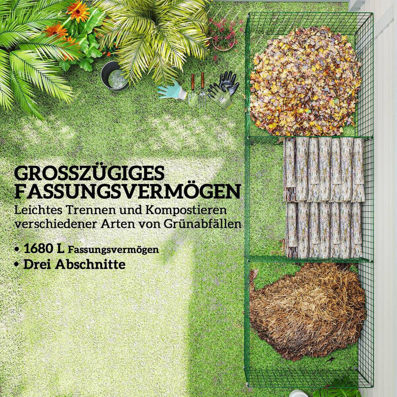 Outsunny 3-teiliger Schnellkomposter aus Stahl in Grün, wetterfester Thermokomposter mit 1680 Litern Volumen, B/T/H: 90 x 70 x 270 cm - Bild 4