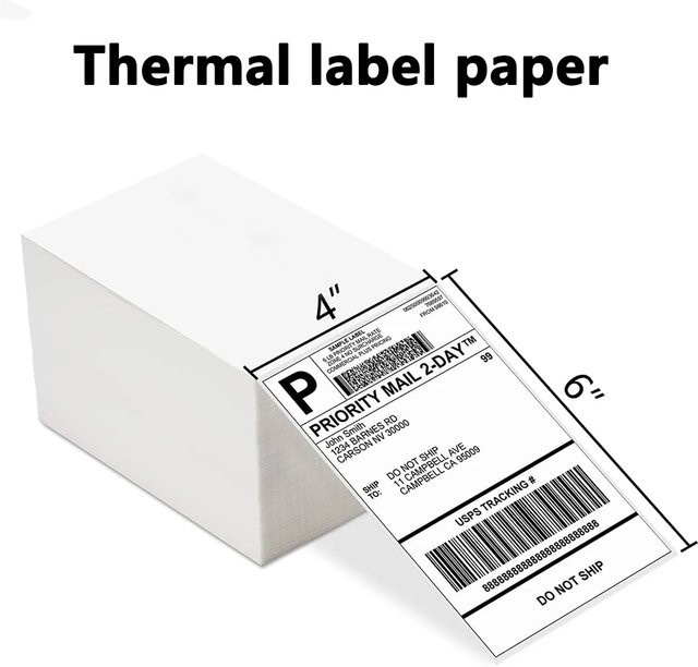 Selbstklebende Thermo-Etiketten in Weiß für Versandetiketten und Barcodes, 100 Blatt pro Stapel, B: 10 cm, H: 15 cm - Bild 1