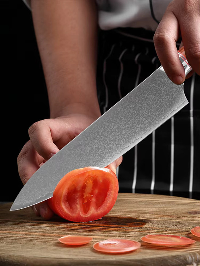 GuanQi Profi-Kochmesser aus Damaszener Stahl mit Holzgriff für Fleisch, Fisch und Gemüse - Bild 4