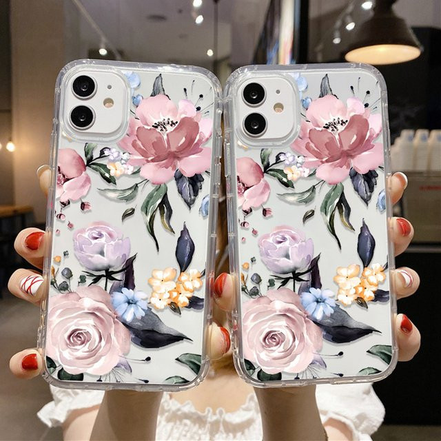 Stoßfeste Silikon-Handyhülle mit mehrfarbigem Blumenmuster für Apple iPhone (verschiedene Modelle), transparent - Bild 1