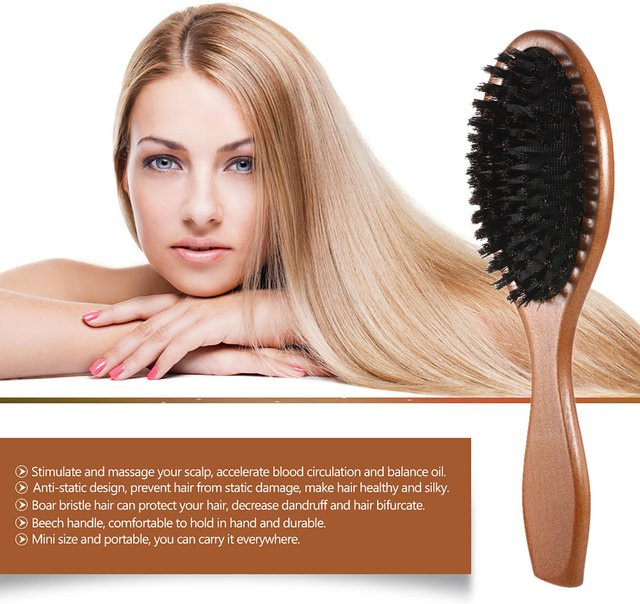 Haarbürste mit Wildschweinborsten, oval, Buche Holzgriff, Unisex - Bild 1